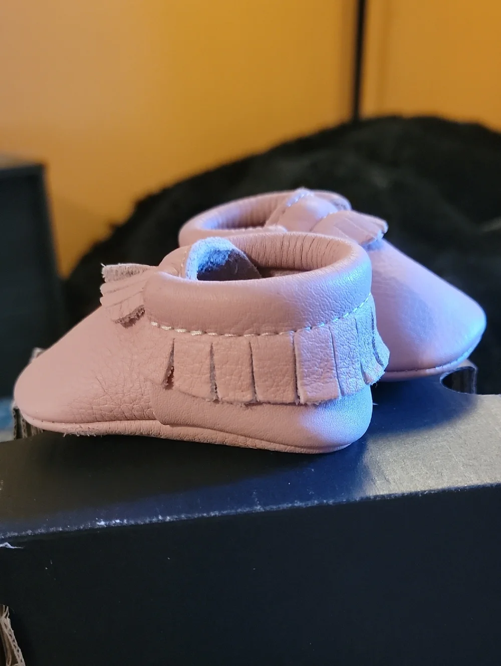 Freshly Picked Mauve Pink Fringe Baby Moccasins